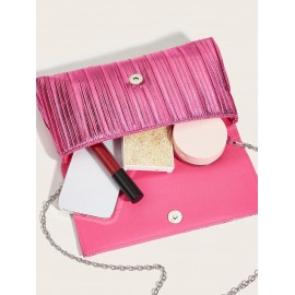 Women's Elegant Style Party Cocktail Evening Prom Metallic Color Sparkle Glitter Shine Metal Chain Strap Flap Clutches Bag