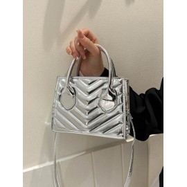 V-cut Topstitching Metallic Shine Sparkly Crossbody Bag