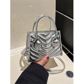 V-cut Topstitching Metallic Shine Sparkly Crossbody Bag