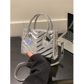 V-cut Topstitching Metallic Shine Sparkly Crossbody Bag