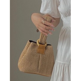 Women's Vacation Small O Ring Straw Handbag Chain Shoulder Bag