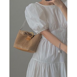 Women's Vacation Small O Ring Straw Handbag Chain Shoulder Bag