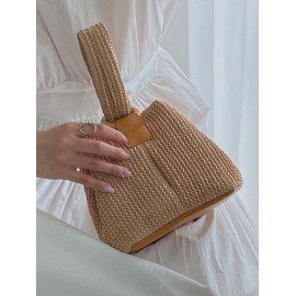 Women's Vacation Small O Ring Straw Handbag Chain Shoulder Bag