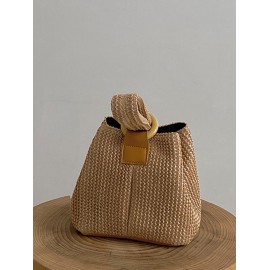 Women's Vacation Small O Ring Straw Handbag Chain Shoulder Bag
