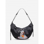 Women's Half Moon Don't Eat Too Much Donuts Embroidered Nylon Shoulder Bag