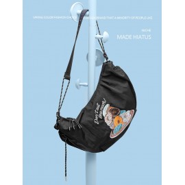 Women's Half Moon Don't Eat Too Much Donuts Embroidered Nylon Shoulder Bag