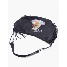 Women's Half Moon Don't Eat Too Much Donuts Embroidered Nylon Shoulder Bag