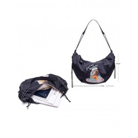 Women's Half Moon Don't Eat Too Much Donuts Embroidered Nylon Shoulder Bag