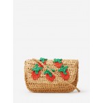Women's Cute Handmade Braided Strawberry Embroidered Raffia Straw Beach Vacation Shoulder Bag