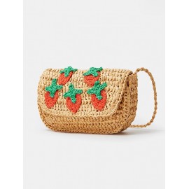 Women's Cute Handmade Braided Strawberry Embroidered Raffia Straw Beach Vacation Shoulder Bag