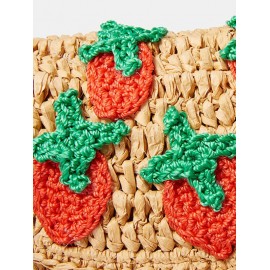 Women's Cute Handmade Braided Strawberry Embroidered Raffia Straw Beach Vacation Shoulder Bag