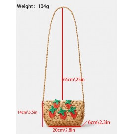 Women's Cute Handmade Braided Strawberry Embroidered Raffia Straw Beach Vacation Shoulder Bag