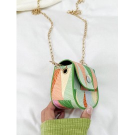 Geometric Pattern Flap Chain Strap Crossbody Bag