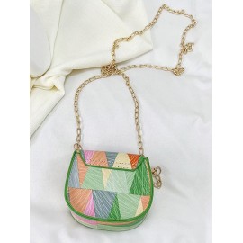 Geometric Pattern Flap Chain Strap Crossbody Bag