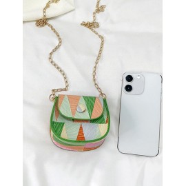 Geometric Pattern Flap Chain Strap Crossbody Bag