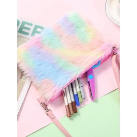 Women's Y2K Fashion Winter Colorful Rainbow Fluffy Faux Fur Pompon Pendant Design Mini Shoulder Bag