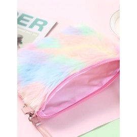 Women's Y2K Fashion Winter Colorful Rainbow Fluffy Faux Fur Pompon Pendant Design Mini Shoulder Bag
