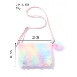 Women's Y2K Fashion Winter Colorful Rainbow Fluffy Faux Fur Pompon Pendant Design Mini Shoulder Bag