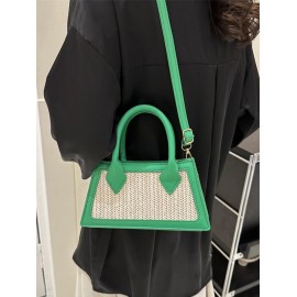 Beach Vacation Straw Panel Tote Crossbody Shoulder Bag
