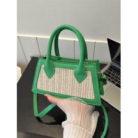 Beach Vacation Straw Panel Tote Crossbody Shoulder Bag