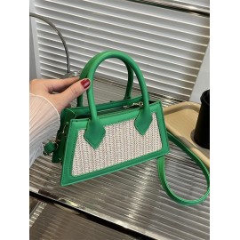 Beach Vacation Straw Panel Tote Crossbody Shoulder Bag