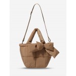 Women's Retro Winter Solid Color Puffer Quilted Bowknot Design Shoulder Bag