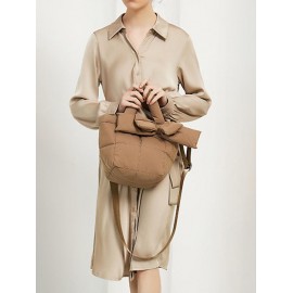 Women's Retro Winter Solid Color Puffer Quilted Bowknot Design Shoulder Bag