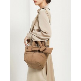 Women's Retro Winter Solid Color Puffer Quilted Bowknot Design Shoulder Bag