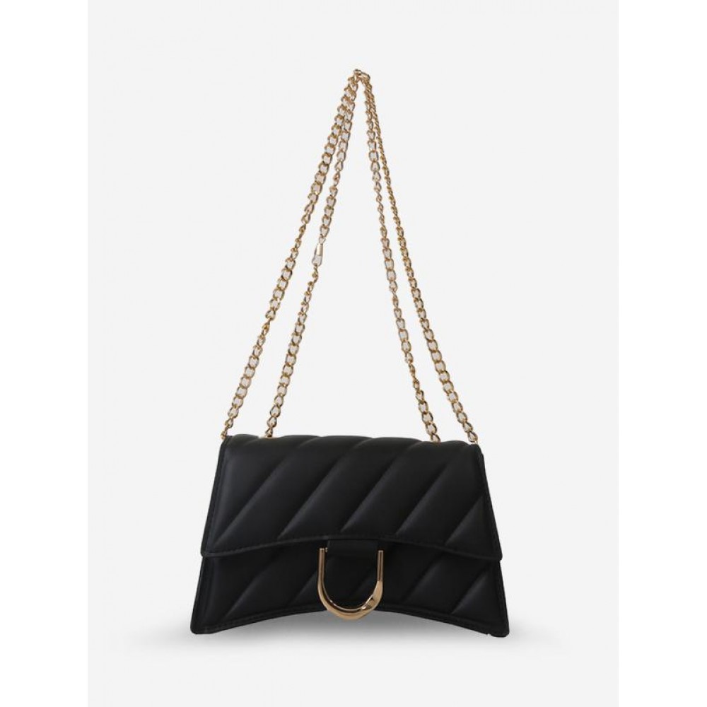 Women's Daily Topstitching Design Metal Chain Flap Shoulder Bag