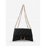 Women's Daily Topstitching Design Metal Chain Flap Shoulder Bag