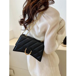 Women's Daily Topstitching Design Metal Chain Flap Shoulder Bag