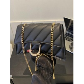 Women's Daily Topstitching Design Metal Chain Flap Shoulder Bag