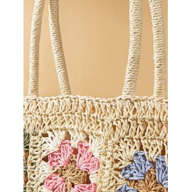 Granny Floral Crochet Raffia Crossbody Bag