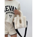 Women's Daily Y2K Letter Patched Design Fluffy Fuzzy Furry Textured Faux Fur Crossbody Shoulder Bag