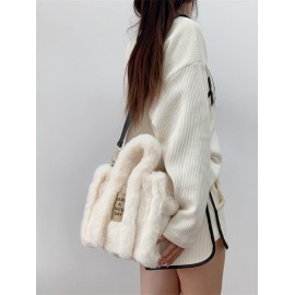 Women's Daily Y2K Letter Patched Design Fluffy Fuzzy Furry Textured Faux Fur Crossbody Shoulder Bag