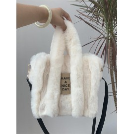 Women's Daily Y2K Letter Patched Design Fluffy Fuzzy Furry Textured Faux Fur Crossbody Shoulder Bag