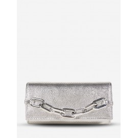 Women's Metal Chain Decor Metallic Evening Party Clutch Bag
