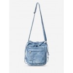 Women's Fashion Daily Zippered Pocket Mobile Phone Drawstring Crossbody Denim Bucket Bag