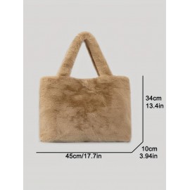Women's Daily Solid Color Fluffy Fuzzy Furry Faux Fur Large Capacity Top Handle Shoulder Tote Bag