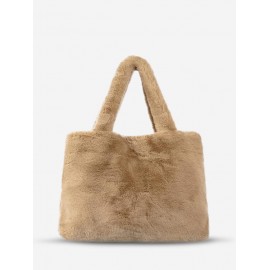 Women's Daily Solid Color Fluffy Fuzzy Furry Faux Fur Large Capacity Top Handle Shoulder Tote Bag
