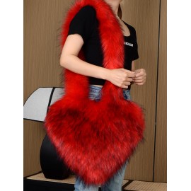 Women's Y2K Style Heart Shape Fluffy Faux Fur High Capacity Oversized Crossbody Bag