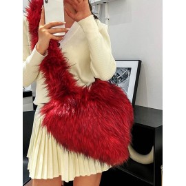 Women's Y2K Style Heart Shape Fluffy Faux Fur High Capacity Oversized Crossbody Bag