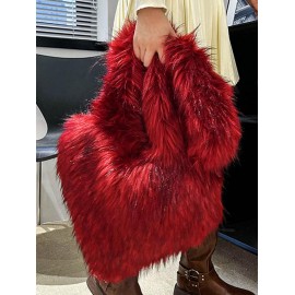 Women's Y2K Style Heart Shape Fluffy Faux Fur High Capacity Oversized Crossbody Bag