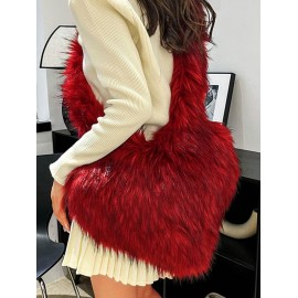 Women's Y2K Style Heart Shape Fluffy Faux Fur High Capacity Oversized Crossbody Bag