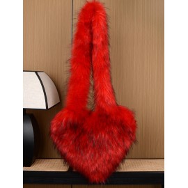 Women's Y2K Style Heart Shape Fluffy Faux Fur High Capacity Oversized Crossbody Bag