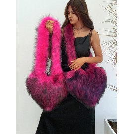 Women's Y2K Statement Oversized Heart Shaped Faux Fur Fluffy Crossbody Shoulder Bag
