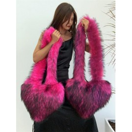Women's Y2K Statement Oversized Heart Shaped Faux Fur Fluffy Crossbody Shoulder Bag