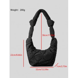 Women's Solid Color High Capacity Knot Strap Argyle Puffer Quilted Padded Shoulder Hobo Bag