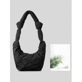 Women's Solid Color High Capacity Knot Strap Argyle Puffer Quilted Padded Shoulder Hobo Bag