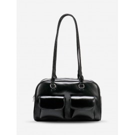 Women's Retro Style Daily Office Solid Color Multi-pocket Bowling Underarm Shoulder Bag